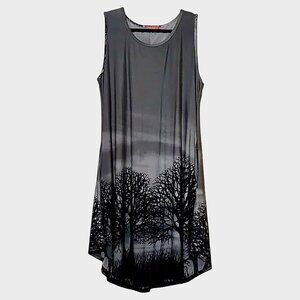 Simply Aster Sleeveless Gray/Black Tree Shift Dress - Excellent Condition - 1XL